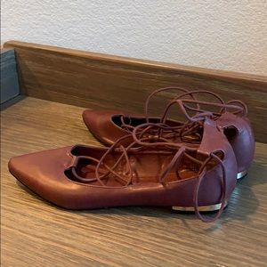 Burgundy lace up flats